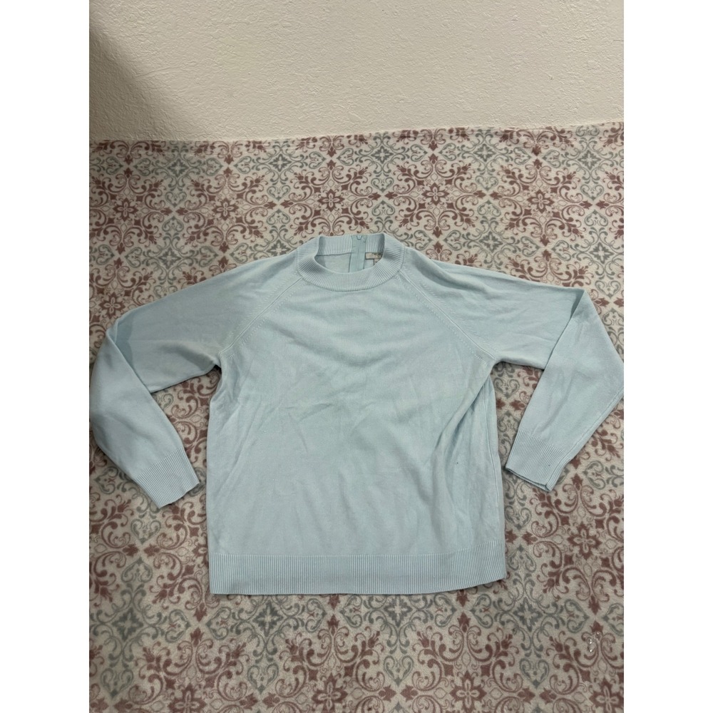 Mercer Street Studio Light Blue Mock Neck Back Zip Knit Sweater Large